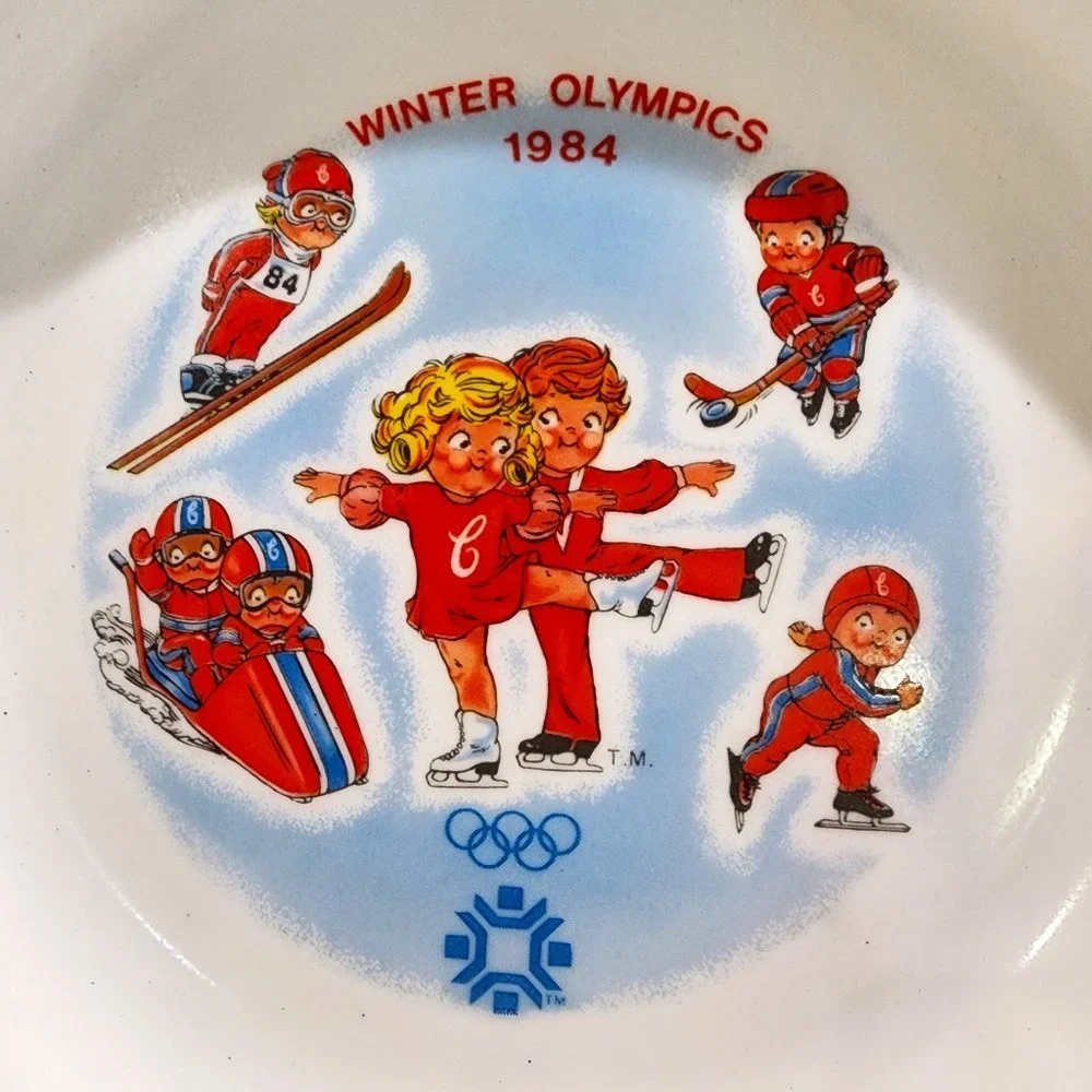 1984 NIB Corelle CAMPBELL'S KIDS Rim Soup Bowl - Winter Olympics in Sarajevo